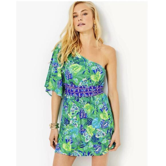 Lilly Pulitzer Pants - Lily Pulitzer One Shoulder Niki Romper Botanical Green Size 14